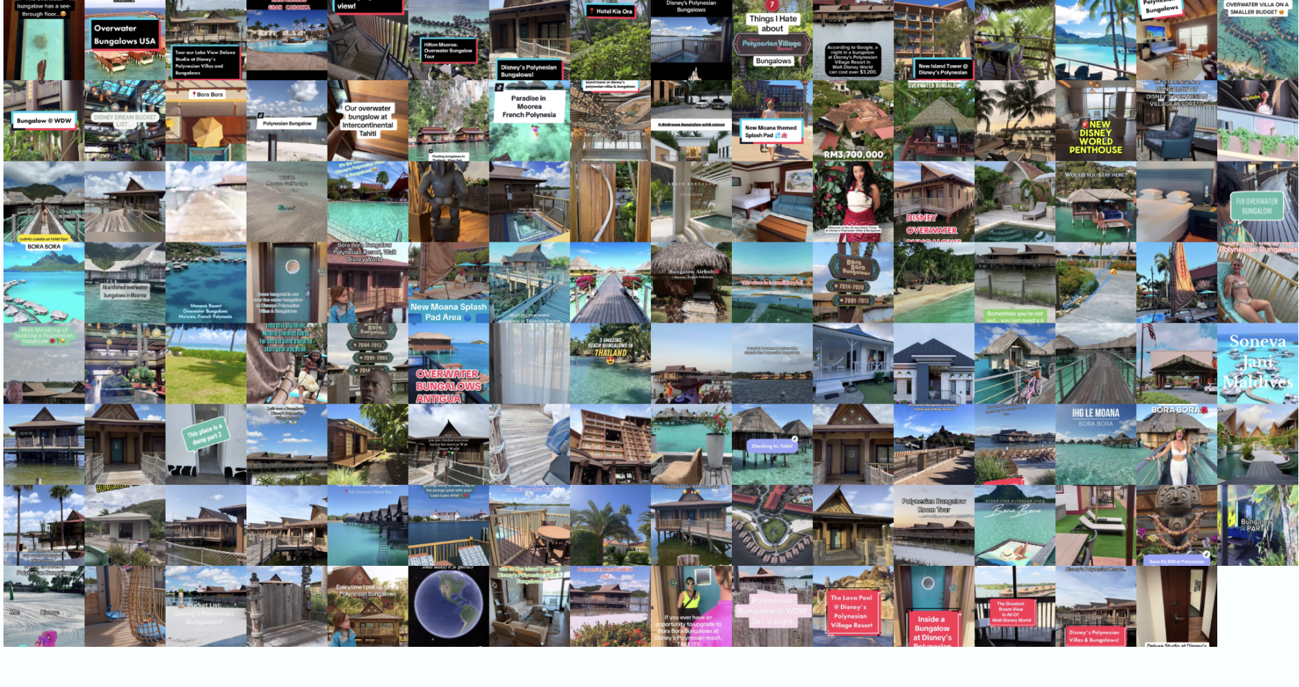 A big wall of screenshots from tiktok, showcasing the diversity of tiktok posts about water rising